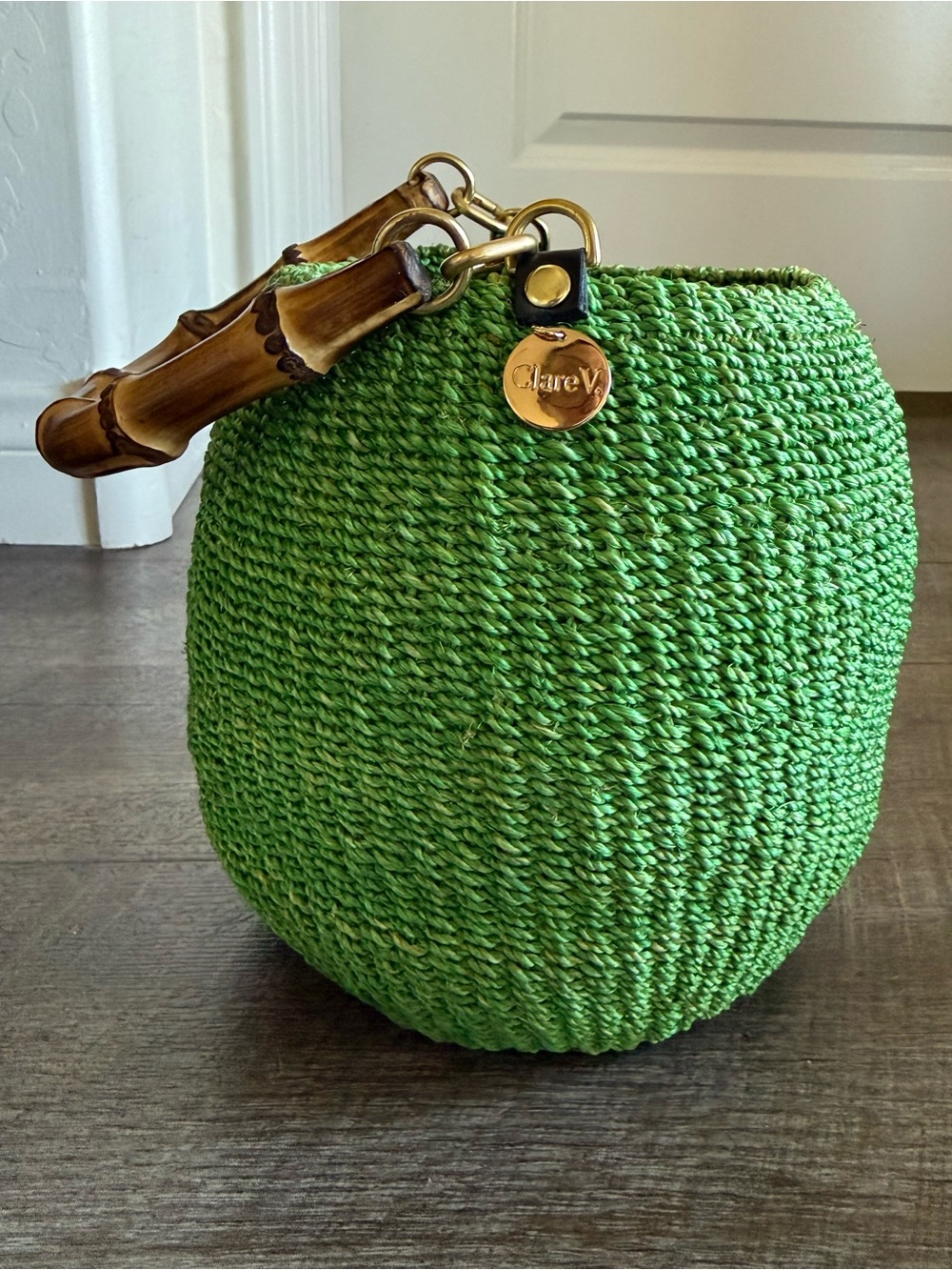 Clare V Pot de Miel green bamboo top handle straw basket bag - Picture 5 of 15